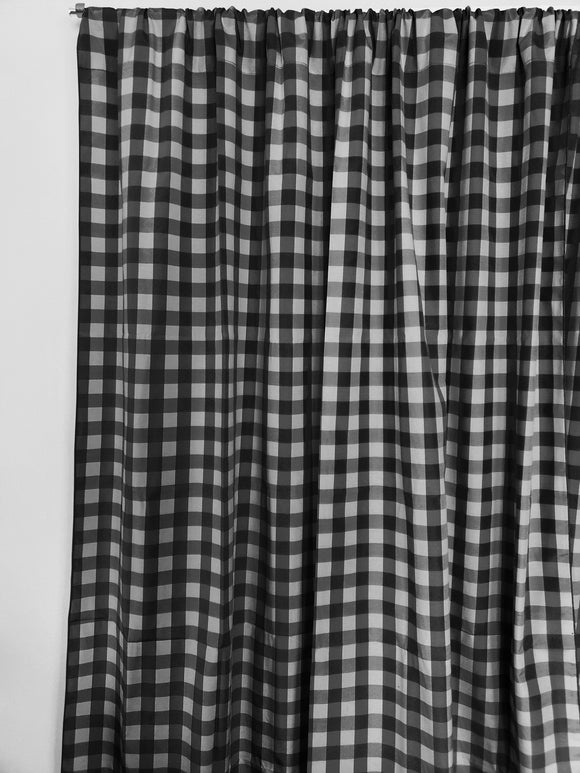 Cotton Gingham Checkered Curtain Black 58 Inch Wide