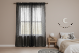 Silver Stars on Sheer Tinted Organza Solid Single Curtain Panel 58 Inch Wide - Black