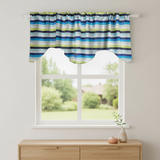 Poplin Multi Stripe Print Scalloped Wave Window Valance 58" Wide / 20" Tall