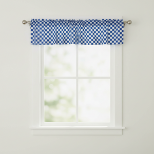 Cotton Window Valance Checkered Print 58" Wide Racecar 1 Inch Checkerboard - Blue