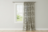 Flocking Damask Taffeta Window Curtain 56 Inch Wide - Brown on Ivory