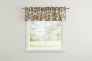 Flocked Damask Window Valance 58" Wide - Brown on Ivory