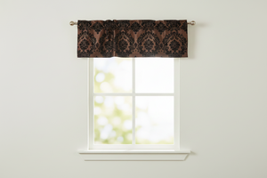 Flocked Damask Window Valance 58" Wide - Black on Brown