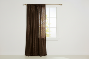 Pintuck Taffeta Cross Stitch Pattern Single Curtain Panel 54 Inch Wide - Brown