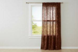 Flocking Damask Taffeta Window Curtain 56 Inch Wide - Brown on Brown