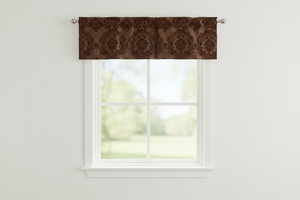 Flocked Damask Window Valance 58" Wide - Brown on Brown