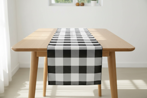 Poplin Table Runner Buffalo Gingham Checkered - Black and White