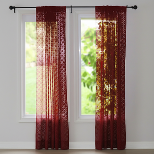 Floral Lace Window Curtain Panel 58 Inch Wide - Burgundy
