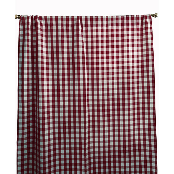 Poplin Gingham Checkered Window Curtain 56 Inch Wide Burgundy