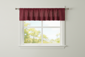 Faux Burlap Window Valance 58" Wide with Pleated Ruffles - Burgundy