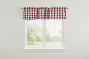Poplin Gingham Checkered Window Valance 58" Wide - Burgundy