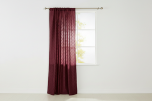 Pintuck Taffeta Cross Stitch Pattern Single Curtain Panel 54 Inch Wide - Burgundy
