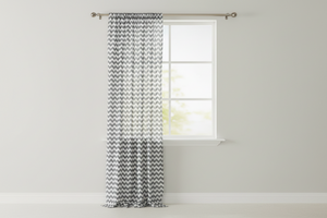 Cotton Curtain Zig-zag Chevron Print 58 Inch Wide - Charcoal Grey