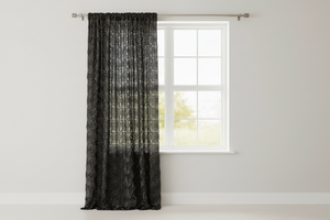 Satin Rosette 3D Pop up Flower Single Curtain Panel 54 Inch Wide - Charcoal Grey