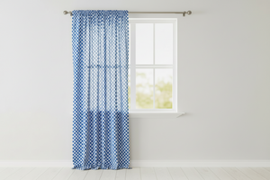 Cotton Curtain Checkered Print 58 Inch Wide Racecar 1 Inch Checkerboard - Blue and White