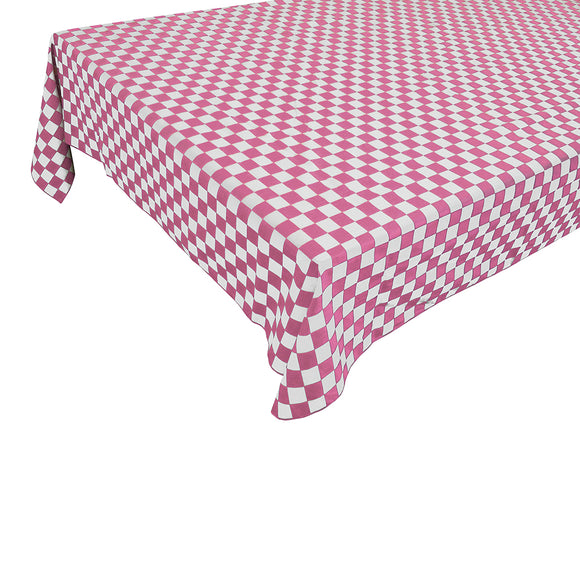 Cotton Tablecloth Checkered Print / 1 Inch Racecar Checkerboard Pink