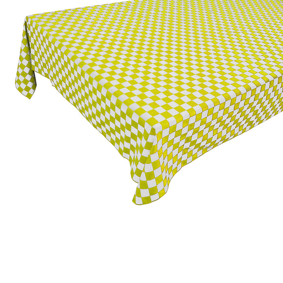 Cotton Tablecloth Checkered Print / 1 Inch Racecar Checkerboard Yellow