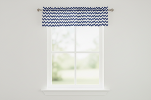 Cotton Window Valance Chevron Zig Zag 58 Inch Wide - Navy