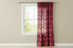 Flocking Damask Taffeta Window Curtain 56 Inch Wide - Coral