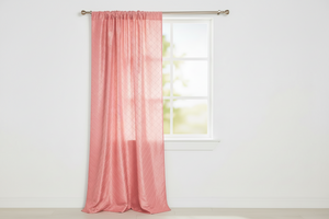 Pintuck Taffeta Cross Stitch Pattern Single Curtain Panel 54 Inch Wide - Coral