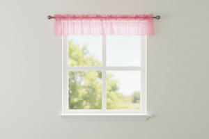 Silver Stars on Sheer Organza Tinted Window Valance 58" Wide - Coral
