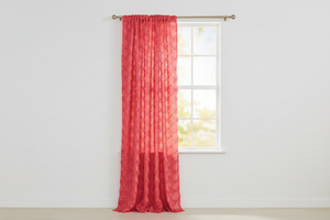 Satin Rosette 3D Pop up Flower Single Curtain Panel 54 Inch Wide - Coral