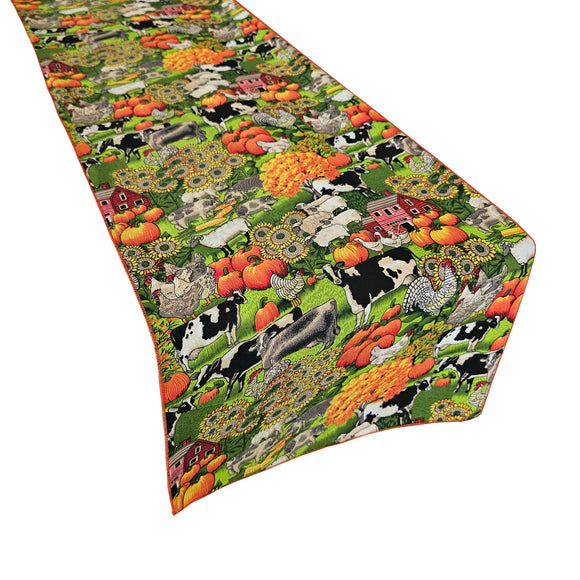 Autumn Fall Season Animal Farm Printed Poly Cotton Table Runner