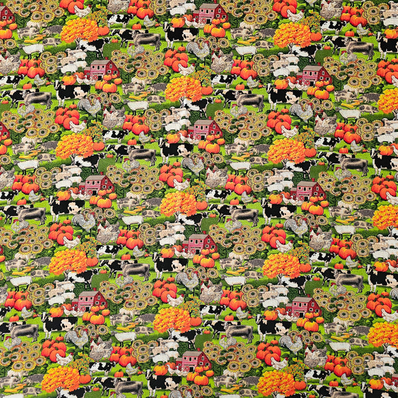 Autumn Animal Farm Print Poly-Cotton Fabric for Arts, Crafts, & Sewing