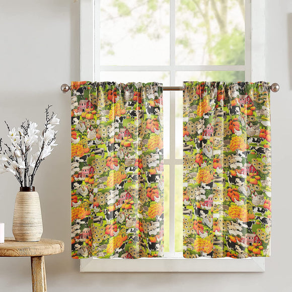 Autumn Animal Farm Print Poly Cotton Café Tier Curtains Window Treatment Kitchen Home Décor