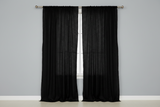 Cotton Eyelet Window Curtains Scalloped Sides (2 Piece Set) 42" Wide Panels - Black
