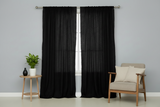 Cotton Eyelet Window Curtains Scalloped Sides (2 Piece Set) 42" Wide Panels - Black