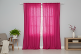 Cotton Eyelet Window Curtains Scalloped Sides (2 Piece Set) 42" Wide Panels - Fuchsia