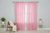 Cotton Eyelet Window Curtains Scalloped Sides (2 Piece Set) 42" Wide Panels - Pink