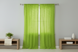 Cotton Eyelet Window Curtains Scalloped Sides (2 Piece Set) 42" Wide Panels - Lime Green