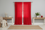 Cotton Eyelet Window Curtains Scalloped Sides (2 Piece Set) 42" Wide Panels - Red