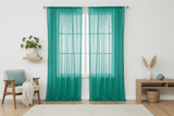 Cotton Eyelet Window Curtains Scalloped Sides (2 Piece Set) 42" Wide Panels - Teal
