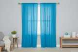 Cotton Eyelet Window Curtains Scalloped Sides (2 Piece Set) 42" Wide Panels - Turquoise