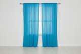 Cotton Eyelet Window Curtains Scalloped Sides (2 Piece Set) 42" Wide Panels - Turquoise