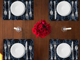 Poplin Damask Floral Dinner Table Placemats Holiday Home Decoration 13" x 19" (Pack of 4)
