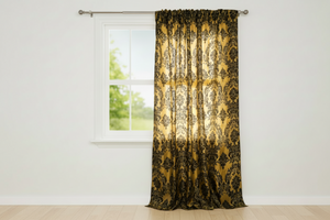 Flocking Damask Taffeta Window Curtain 56 Inch Wide - Gold