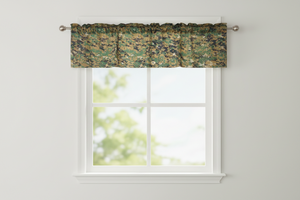 Cotton Window Valance Camouflage Print 58 Inch Wide - Pixelated Jungle Camouflage