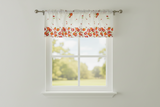 Cotton Window Valance Fruits Print 58 Inch Wide Falling Apples and Cherries - White