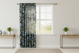 Cotton Curtain Floral Print 56 Inch Wide Roses Allover - Blue on Black