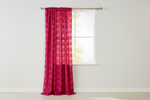 Satin Rosette 3D Pop up Flower Single Curtain Panel 54 Inch Wide - Fuchsia