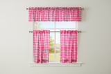 Cotton Gingham Checkered 3 Piece Window Valance Curtain Set (16 Colors)