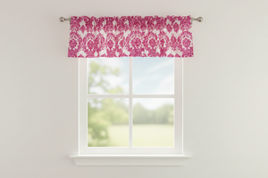 Flocked Damask Window Valance 58" Wide - Fuchsia on White