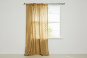 Pintuck Taffeta Cross Stitch Pattern Single Curtain Panel 54 Inch Wide - Gold