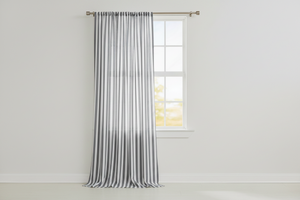 Cotton Curtain Stripe Print 58 Inch Wide / 1 Inch Stripe - Grey and White