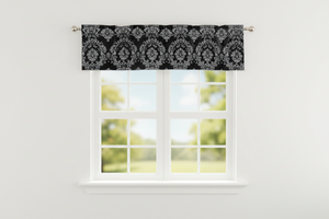 Flocked Damask Window Valance 58" Wide - Grey on Black