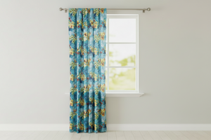 Cotton Curtain Floral Print Hawaiian Tropical 58 Inch Wide - Aqua